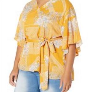 Jessica Simpson yellow faux wrap top with belt